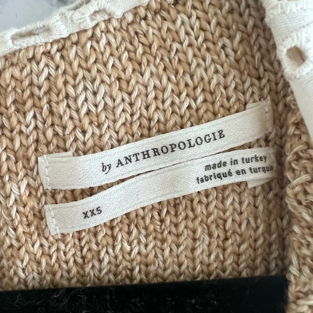 Anthropologie Tan Lace Collared Sweater Tank Top size XXS - Picture 5 of 11